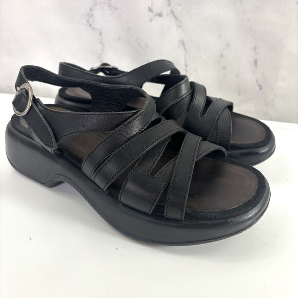 Dansko Lolita Sandal Leather Womens 36 6 Blk Slingback Strappy Rocker Block Heel - Picture 1 of 16